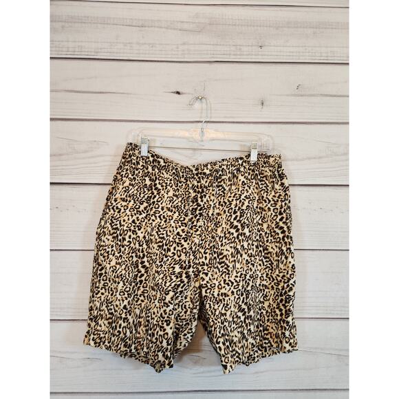Chicos Womens Brown Animal Print High Rise Linen Drawstring Chino Shorts Size 12 - Picture 1 of 7